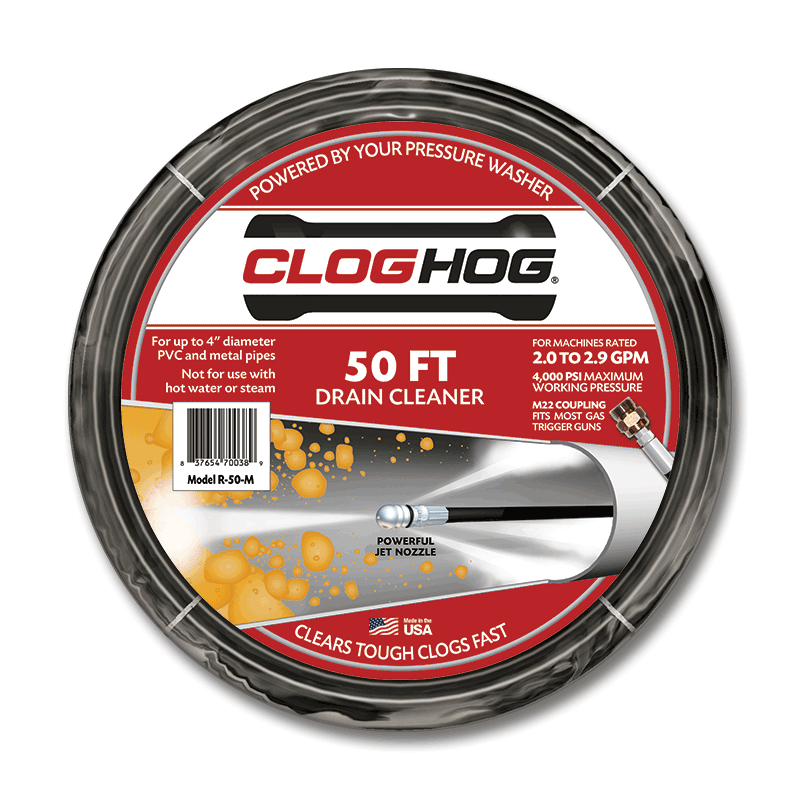50 Ft. Sewer Jetter Drain Cleaner for Your Pressure Washer Clog Hog