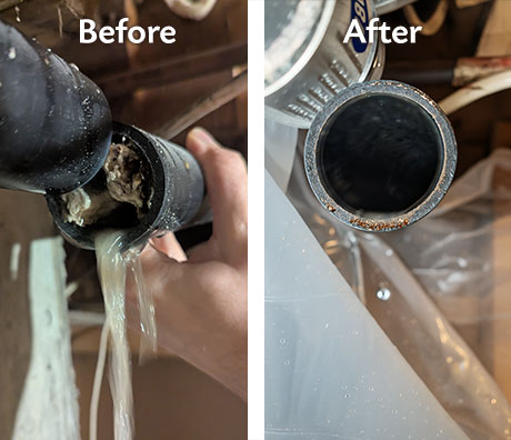 Sewer Jetter Kitchen Grease Clog Removal Before and After