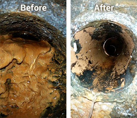 Sewer Jetter Iron Ochre Removal Before and After